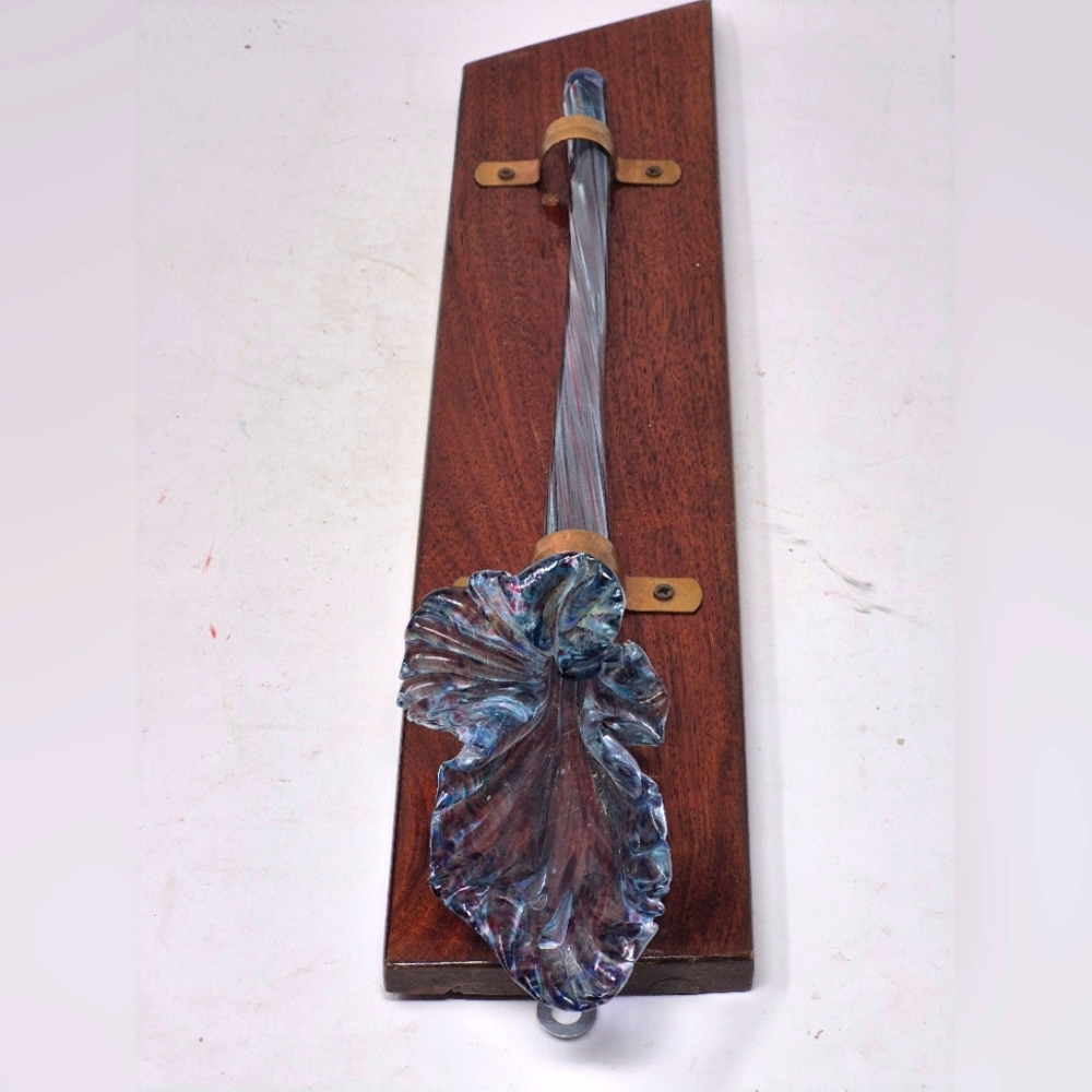 Hand Blown Art Glass Flower In Hand Made Wall Mount Holder